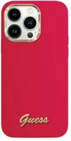 Apple GUHCP16LSMBSLM Guess silicone script metal logo iphone 16 pro kemény hátlap tok, magenta kép