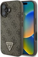 Apple GUHCP16MP4TDPW Guess leather 4g triangle strass iphone 16 plus kemény hátlap tok, barna kép