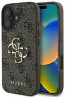 Apple GUHCP16S4GMGBR Guess pu 4g metal logo  iphone 16 hátlap tok, barna kép