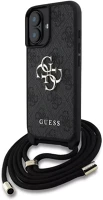 Apple GUHCP16SP4GMGCRK Guess pu 4g metal logo crossbody strap iphone 16 hátlap tok, fekete kép