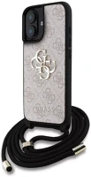 Apple GUHCP16SP4GMGCRP Guess pu 4g metal logo crossbody strap iphone 16 hátlap tok, rózsaszín kép