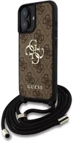 Apple GUHCP16SP4GMGCRW Guess pu 4g metal logo crossbody strap iphone 16 hátlap tok, barna kép