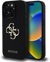 Apple GUHCP16XPGT4MBK Guess pu grained 4g metal logo  iphone 16 pro max hátlap tok, fekete kép