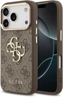 Apple GUHCP17L4GMGCBR Guess pu leather 4g metal logo gold frame iphone 17 pro hátlap tok, barna kép