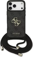 Apple GUHCP17LP4GMGCRK Guess 4g big logo cord stap iphone 17 pro hátlap tok vállpánttal, fekete kép