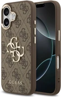 Apple GUHCP17S4GMGCBR Guess pu leather 4g metal logo gold frame  iphone 17 hátlap tok, barna kép
