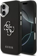 Apple GUHCP17SPG4SMCEK Guess grained big 4g classic logo iphone 17 hátlap tok, fekete-ezüst kép