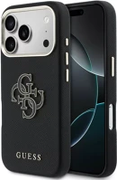 Apple GUHCP17X5PS4RGGK Guess pu resin logo  iphone 17 pro max tok kameravédő peremmel, fekete-arany kép