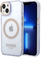 Apple GUHMP14SHTCMU Guess gold outline translucent magsafe  iphone 14 hátlap tok, lila kép