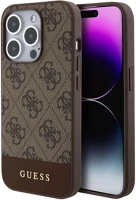 Apple GUHMP15LG4GLBR Guess pu 4g printed stripe  iphone 15 pro hátlap tok, barna kép