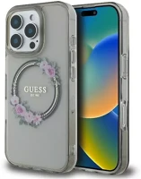 Apple GUHMP16LHFWFCK Guess iml flowers wreath iphone 16 pro magsafe kemény hátlap tok, fekete kép