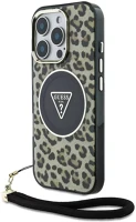 Apple GUHMP16LHLORSSW Guess iml leopard triangle logo strap iphone 16 pro magsafe hátlap tok, barna kép