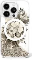 Apple GUHMP16LLFMWTE Guess liquid glitter flower iphone 16 pro magsafe kemény hátlap tok, bézs kép