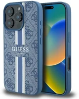 Apple GUHMP16LP4RPSB Guess 4g printed stripes iphone 16 pro magsafe kemény hátlap tok, kék kép