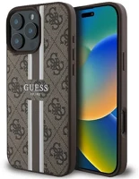 Apple GUHMP16LP4RPSW Guess 4g printed stripes iphone 16 pro magsafe kemény hátlap tok, barna kép