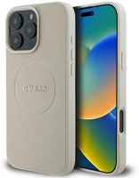 Apple GUHMP16LPGHSMME Guess grained ring iphone 16 pro magsafe kemény hátlap tok, bézs kép