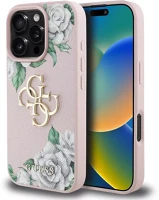Apple GUHMP16LPGNMPLMP Guess pu grained magnolia 4g metal logo iphone 16 pro hátlap tok, rózsaszín kép