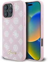 Apple GUHMP16LPGPYSP Guess peony script logo iphone 16 pro kemény hátlap tok, rózsaszín kép