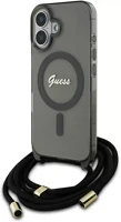 Apple GUHMP16SHCTSGNSK Guess crossbody cord script iphone 16 magsafe hátlap tok karpánttal, fekete kép
