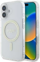 Apple GUHMP16SHFGERET Guess iml glitter circle iphone 16 magsafe kemény hátlap tok, átlátszó kép
