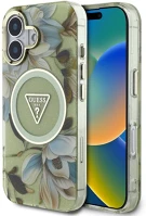 Apple GUHMP16SHFLPEDN Guess iml glitter magnolia and triangle logo iphone 16 magsafe hátlap tok kép