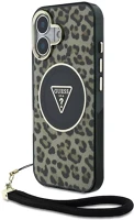 Apple GUHMP16SHLORSSW Guess iml leopard triangle logo strap iphone 16 magsafe hátlap tok, barna kép
