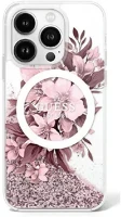 Apple GUHMP16SLFMWTP Guess liquid glitter flower iphone 16 magsafe kemény hátlap tok, rózsaszín kép