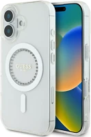 Apple GUHMP16SPFTDTEH Guess iml rhinestones magsafe iphone 16 kemény hátlap tok, fehér kép
