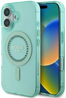 Apple GUHMP16SPFTDTEN Guess iml rhinestones magsafe iphone 16 kemény hátlap tok, zöld kép