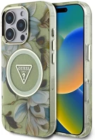 Apple GUHMP16XHFLPEDN Guess iml glitter magnolia and triangle logo iphone 16 pro max magsafe kép