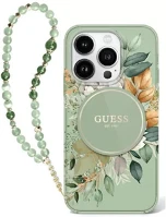 Apple GUHMP16XHFWBRCESN Guess iml flowers iphone 16 pro max kemény hátlap tok karpánttal, zöld kép