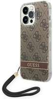 Apple GUOHCP14LH4STW Guess 4g print strap  iphone 14 pro hátlap tok, barna kép