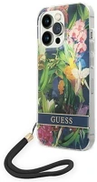 Apple GUOHCP14LHFLSB Guess flower strap  iphone 14 pro hátlap tok, kék kép