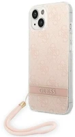 Apple GUOHCP14SH4STP Guess 4g print strap  iphone 14 hátlap tok, pink kép