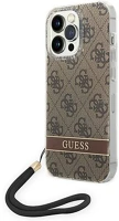 Apple GUOHCP14XH4STW Guess 4g print strap  iphone 14 pro max hátlap tok, barna kép