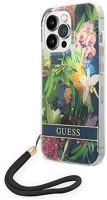Apple GUOHCP14XHFLSB Guess flower strap  iphone 14 pro max hátlap tok, kék kép