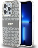 Apple KHMP13LHRHSEE Dkny pu leather repeat pattern tonal stripe iphone 13 pro tok, bézs kép