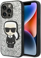Apple KLHCP14LGFKPG Karl lagerfeld glitter flakes ikonik  iphone 14 pro hátlap tok, ezüst kép