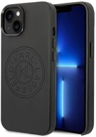 Apple KLHCP14SFWHK Karl lagerfeld leather perforated logo  iphone 14 hátlap tok, fekete kép