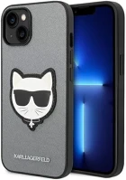 Apple KLHCP14SSAPCHG Karl lagerfeld choupette head patch  iphone 14 hátlap tok, ezüst kép