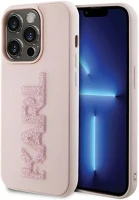 Apple KLHCP15L3DMBKCP Karl lagerfeld 3d rubber glitter logo iphone 15 pro hátlap tok, rózsaszín kép