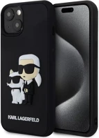 Apple KLHCP15S3DRKCNK Karl lagerfeld 3d rubber karl and choupette  iphone 15 hátlap tok, fekete kép