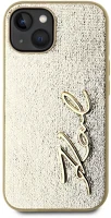 Apple KLHCP15SPFMFBKMD Karl lagerfeld wrinkled pu signature logo  iphone 15 hátlap tok, arany kép
