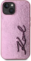 Apple KLHCP15SPFMFBKMP Karl lagerfeld wrinkled pu signature logo  iphone 15 hátlap tok, rózsaszín kép