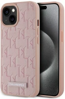 Apple KLHMP15SPKHPORPP Karl lagerfeld leather monogram metal logo iphone 15 hátlap tok, magsafe kép