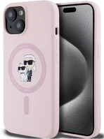 Apple KLHMP15SSCMKCRHP Karl lagerfeld liquid silicone karl and choupette magsafe iphone 15 hátlap kép