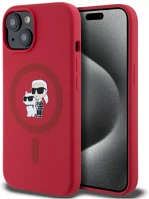 Apple KLHMP15SSCMKCRHR Karl lagerfeld silicone karl&choupette heads ring iphone 15 hátlap tok kép