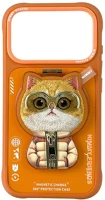 Apple N-YJKM-CXZJZH-IP17-PRO-05-C iphone 17 pro hátlap tok, magsafe medállal, macska minta, narancs kép
