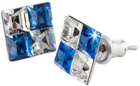 Art crystella 1800XPE002 Fülbevaló, négyzet, zafírkék-fehér swarovski® kristállyal, 8mm, ® kép