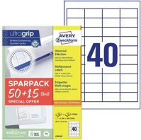 Avery 4780-65 Etikett címke, 48,5x25,5mm, univerzális, 65 lap, 40 címke/lap , fehér kép